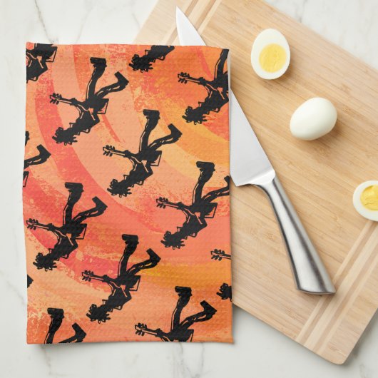 ニューヨークブギーナイツギターオレンジ キッチンタオル (四つ折り)