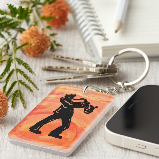 ニューヨークブギーナイツサクソフォンオレンジ キーホルダー (正面右)