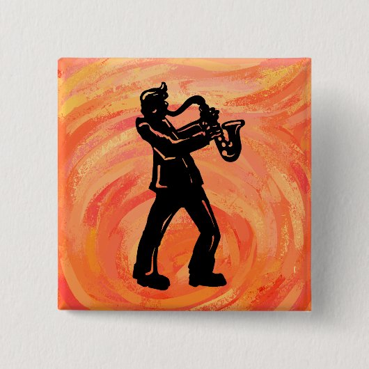 ニューヨークブギーナイツサクソフォンオレンジ 缶バッジ (正面)
