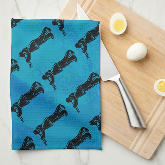 ニューヨークブギーナイツトランペットブルー キッチンタオル (四つ折り)