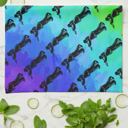 ニューヨークブギーナイツトランペットレインボー キッチンタオル (折り畳み)