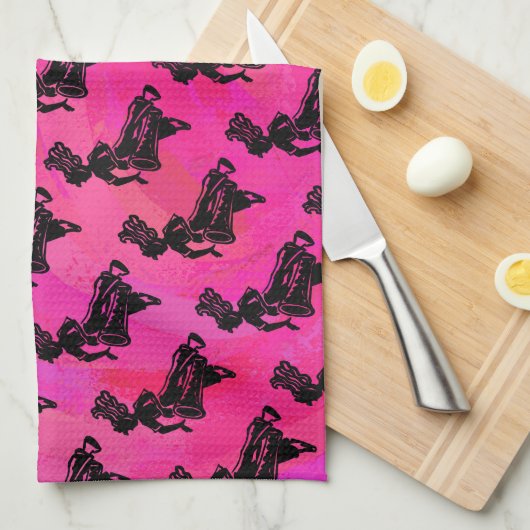 ニューヨークブギーナイツドラムホットピンク キッチンタオル (四つ折り)