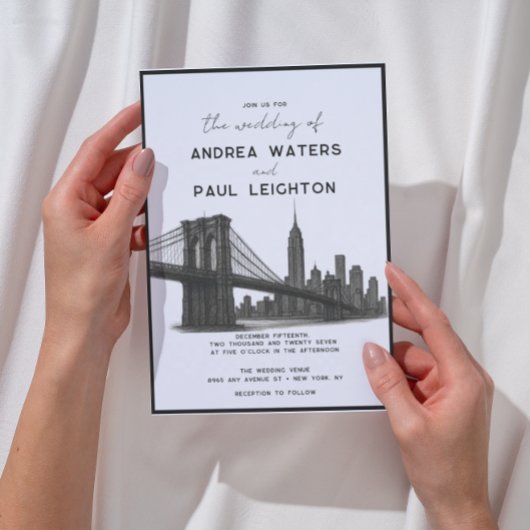 ニューヨークブルックリンモダンイラストレ結婚ーション 招待状