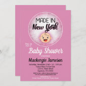 ニューヨークベイビーシャワーピンクおもしろいガールズ招待状 招待状 (正面/裏面)