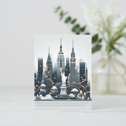 ニューヨークホリデーエレガンス – カスタマイズ可能なクリスマス ポストカード (スタンド正面)