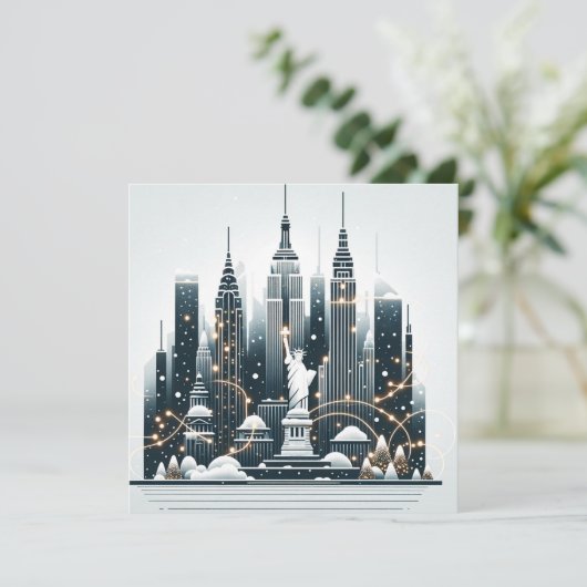 ニューヨークホリデーエレガンス – カスタマイズ可能なクリスマス 招待状 (スタンド正面)