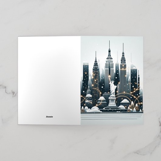 ニューヨークホリデーエレガンス – カスタマイズ可能なクリスマス 箔シーズンカード (外側レイダウン)