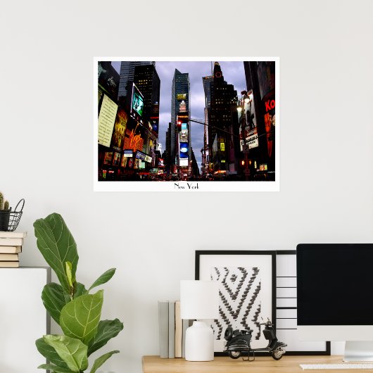 ニューヨークポスタータイムズスクエアナイトNYCスルーベン ポスター (ホームオフィス)