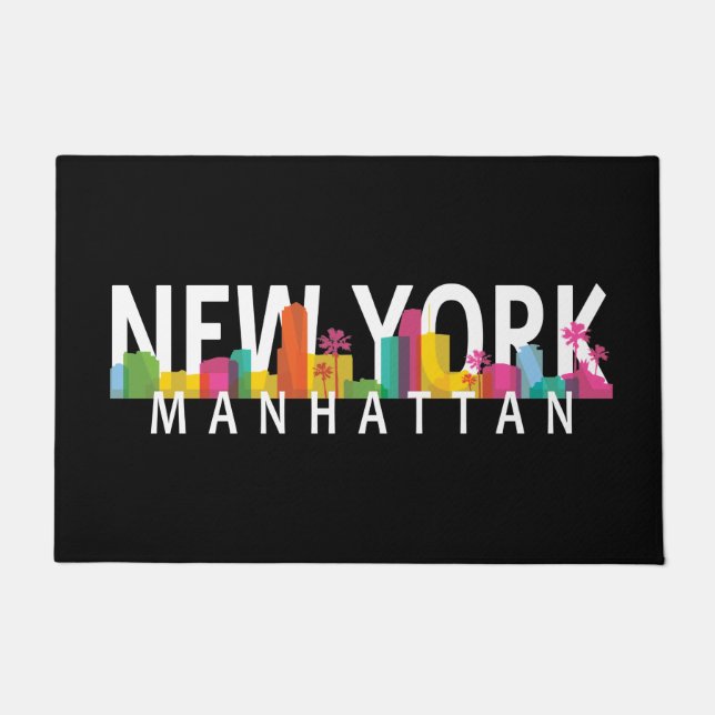 ニューヨークマンハッタンスカイライン（パーム付き） ドアマット (正面)