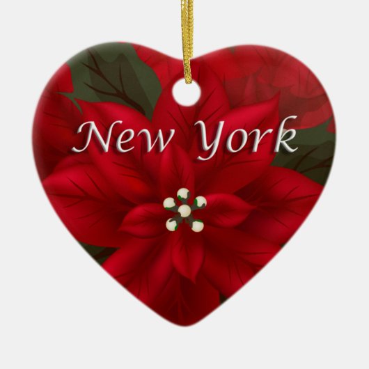 ニューヨークレッドポインセチアハートキープサケオーナメント セラミックオーナメント (正面)
