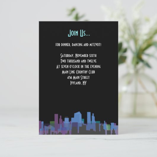 ニューヨークレディリバティバーバルミツワーパーティーカード 招待状 (スタンド正面)