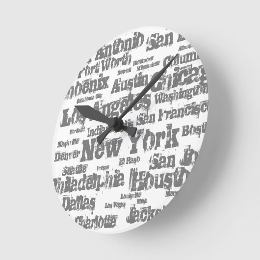ニューヨークロサンゼルスシカゴUSAシティズホワイト ラウンド壁時計 (傾斜)