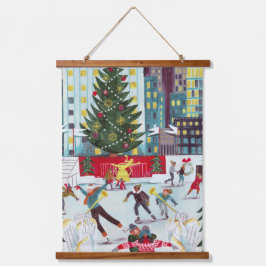 ニューヨークロックフェラーセンタークリスマススケートで滑るタップ 吊り下げ型タペストリー
