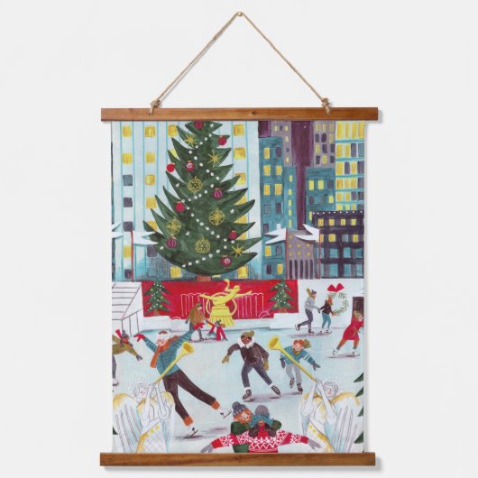 ニューヨークロックフェラーセンタークリスマススケートで滑るタップ 吊り下げ型タペストリー (正面)