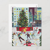ニューヨークロックフェラーセンタークリスマススケートで滑るホール シーズンポストカード (正面/裏面)