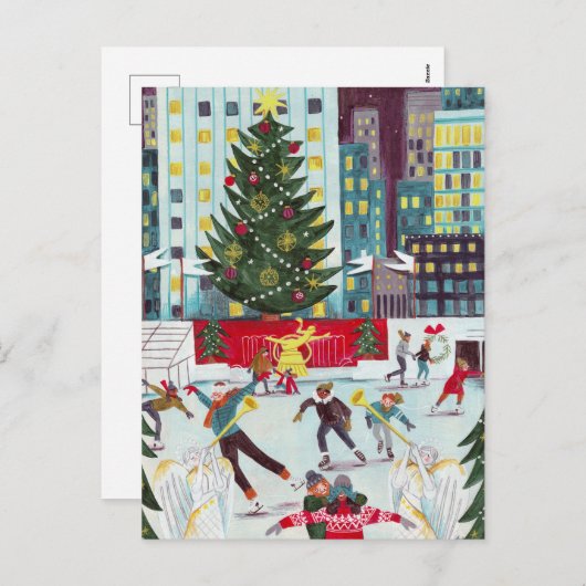 ニューヨークロックフェラーセンタークリスマススケートで滑るホール シーズンポストカード (正面/裏面)