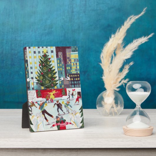 ニューヨークロックフェラーセンタークリスマススケートで滑るポスト フォトプラーク (側面)