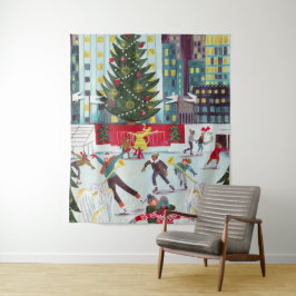 ニューヨークロックフェラーセンタークリスマススケートで滑る タペストリー