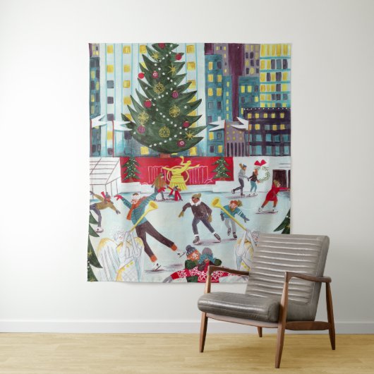 ニューヨークロックフェラーセンタークリスマススケートで滑る タペストリー (インサイチュ)