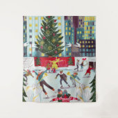 ニューヨークロックフェラーセンタークリスマススケートで滑る タペストリー (正面)