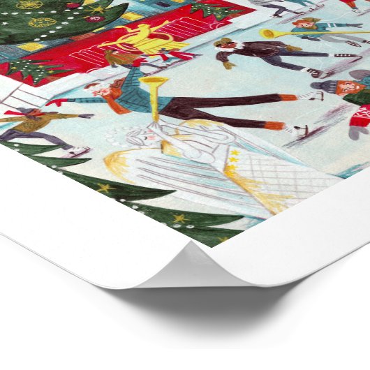 ニューヨークロックフェラーセンタークリスマススケートで滑る ポスター (角)