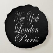 ニューヨークロンドンパリ – タイポグラフィスローガン ラウンドクッション (裏面)