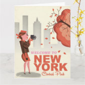 ニューヨーク中央公園ヴィンテージ旅行ポスター カード (黄色い花)