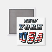 ニューヨーク写真と米国国旗の文字 マグネット (正面/裏面)