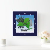 ニューヨーク地図、自由の女神、記念物時計 スクエア壁時計 (ホーム)