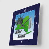 ニューヨーク地図、自由の女神、記念物時計 スクエア壁時計 (傾斜)