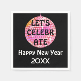 ニューヨーク大晦日ディスコボールピンクでお祝いしよう スタンダードカクテルナプキン