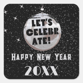 ニューヨーク大晦日ディスコボールブラックを祝おう スクエアシール