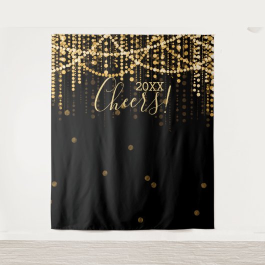 ニューヨーク大晦日パーティー ゴールドストリングライトの背景 タペストリー (正面)