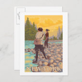 ニューヨーク女性フライフィッシングシーン ポストカード (正面/裏面)