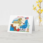 ニューヨーク州の漫画の地図 カード (黄色い花)