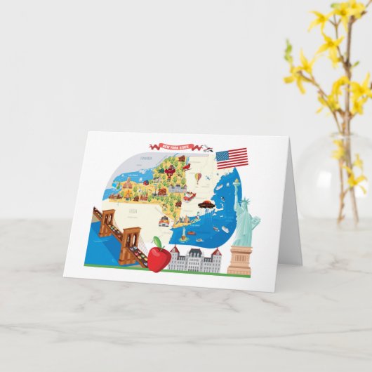 ニューヨーク州の漫画の地図 カード (黄色い花)