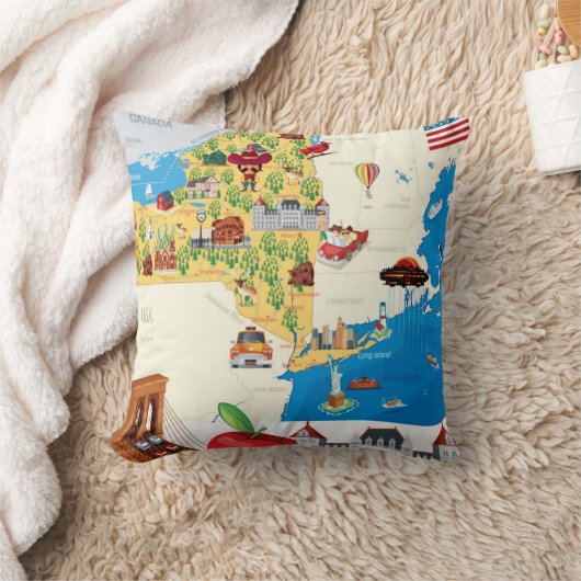 ニューヨーク州の漫画の地図 クッション (ブランケット)