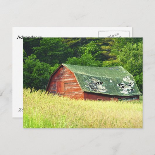 ニューヨーク州アディロンダックのヴィンテージバーン ポストカード (正面/裏面)