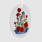 ニューヨーク州バードアンドフラワーブルーバード&レッドローズ オーナメント (正面)