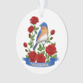 ニューヨーク州バードアンドフラワーブルーバード&レッドローズ オーナメント (正面)