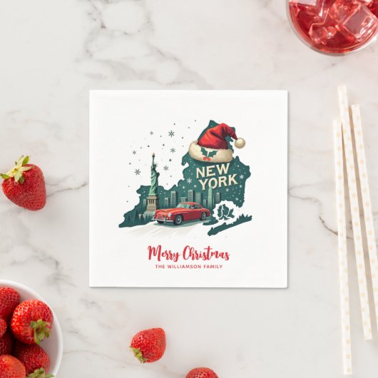 ニューヨーク州メリークリスマスカスタムホリデーホテル スタンダードカクテルナプキン (インサイチュ)
