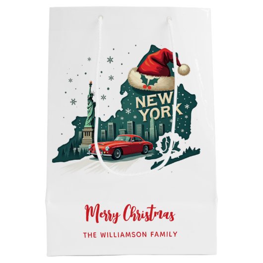 ニューヨーク州メリークリスマスカスタムホリデーホテル ミディアムペーパーバッグ (裏面)