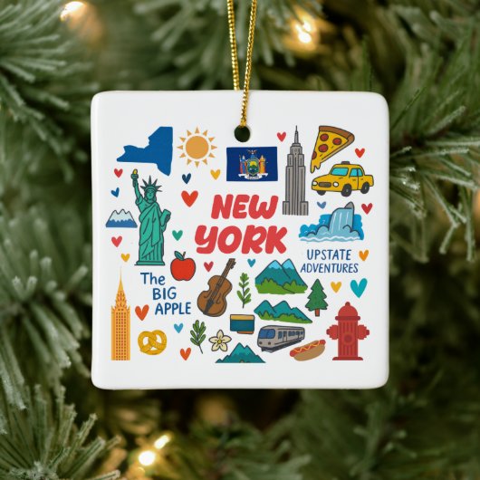 ニューヨーク州家族旅行クリスマス セラミックオーナメント (ツリー)