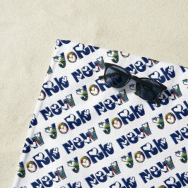 ニューヨーク州旗の色タイポグラフィ模様USA ビーチタオル