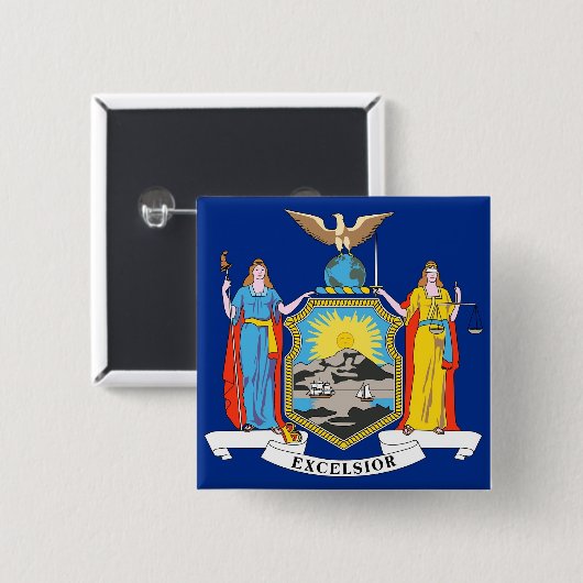 ニューヨーク州旗を持つボタン 缶バッジ (正面&裏面)