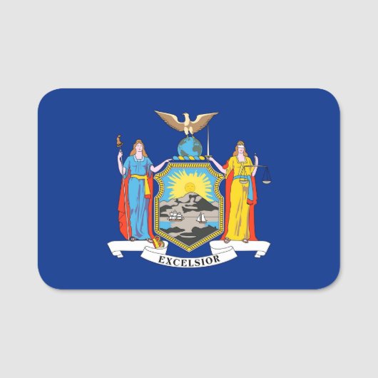 ニューヨーク州旗を持つ愛国的な名前タグ 名札 (正面)