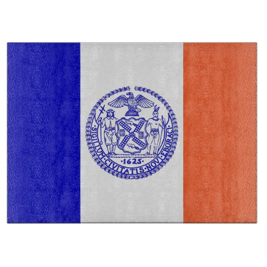 ニューヨーク州旗を掲げたガラス板 カッティングボード (正面)