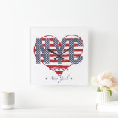 ニューヨーク州旗ハート スクエア壁時計 (ホーム)
