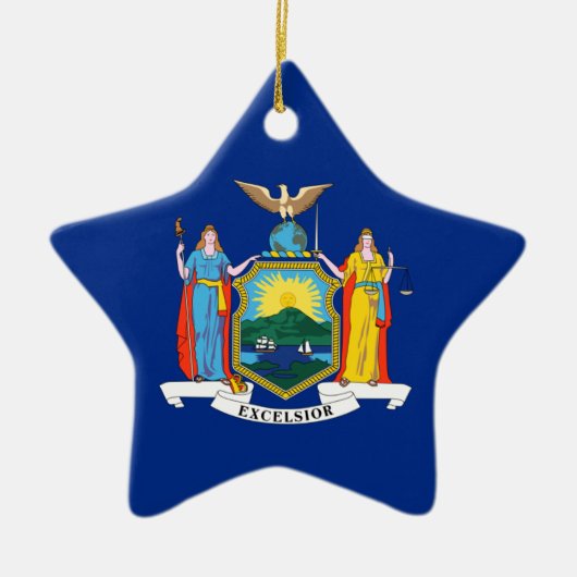 ニューヨーク州旗、エンパイア州、アメリカ植民地 セラミックオーナメント (正面)