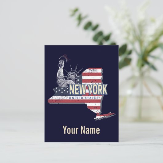 ニューヨーク州統一された州レトロマップヴィンテージUSA シーズンポストカード (スタンド正面)